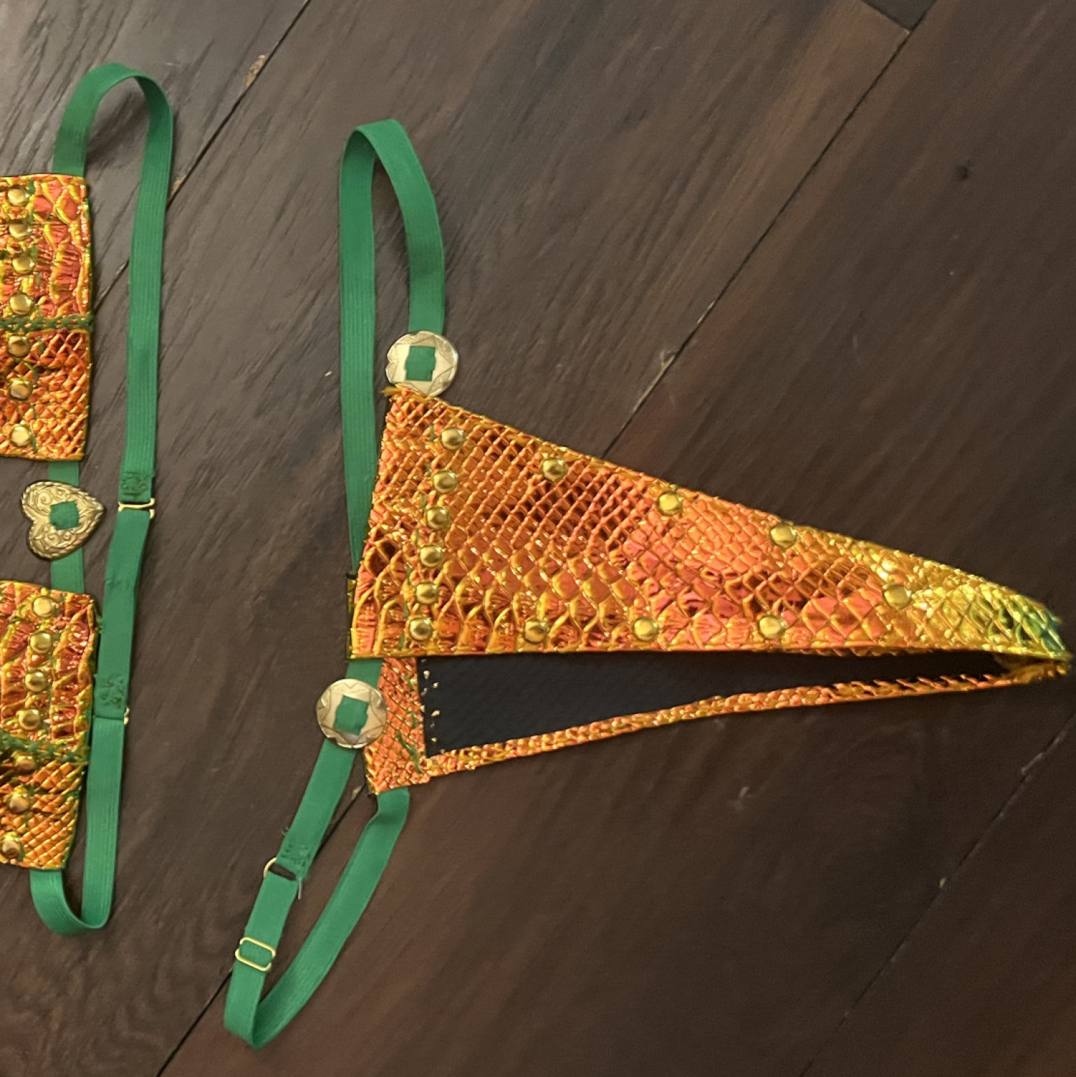 Orange with a green shift handmade bikini